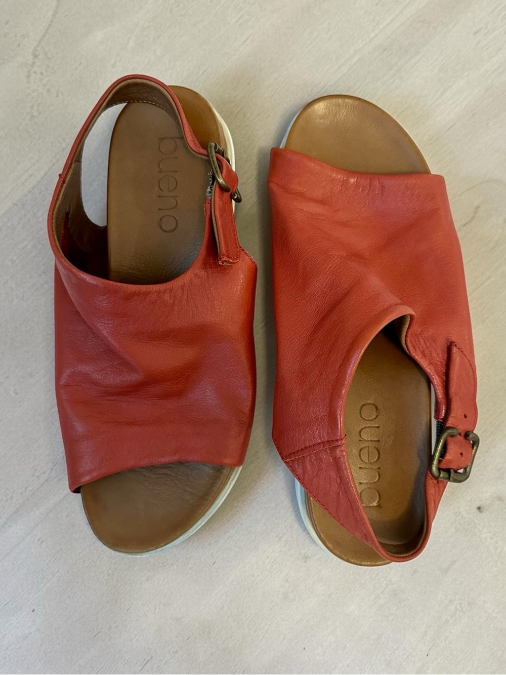 Bueno Red Leather Open-Toe Slingback Sandals Woman Size Eur 38